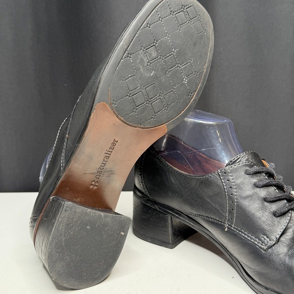 Vtg Y2K Naturalizer Oxford Shoes 9 Black Leather Lace Up Chunky Heel Square Toe - Picture 6 of 11